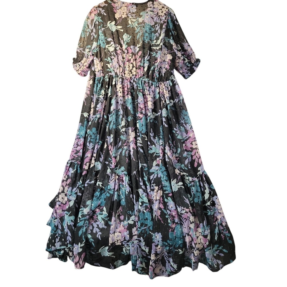 Torrid Floral Chiffon Tie Front Duster Kimono Black Purple 0 L Fairy Goth - Picture 9 of 13